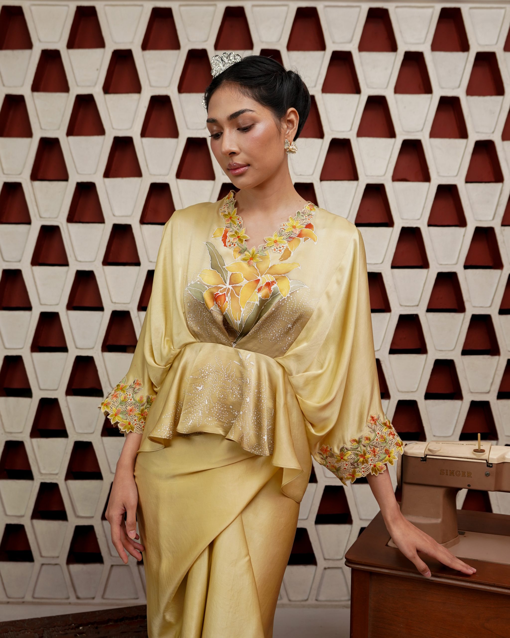 Batik Orchid In Mustard Yellow - Image 2