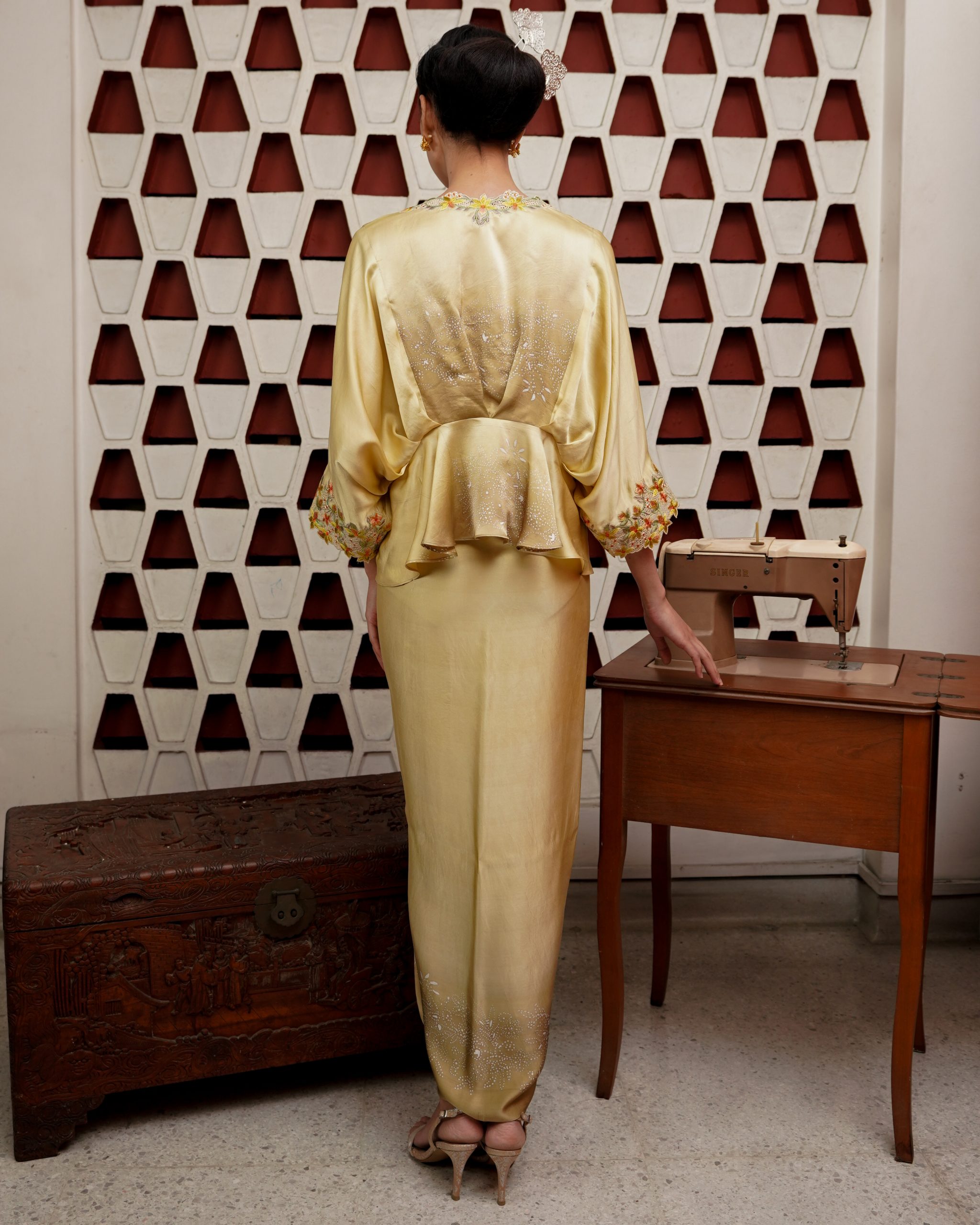 Batik Orchid In Mustard Yellow - Image 3