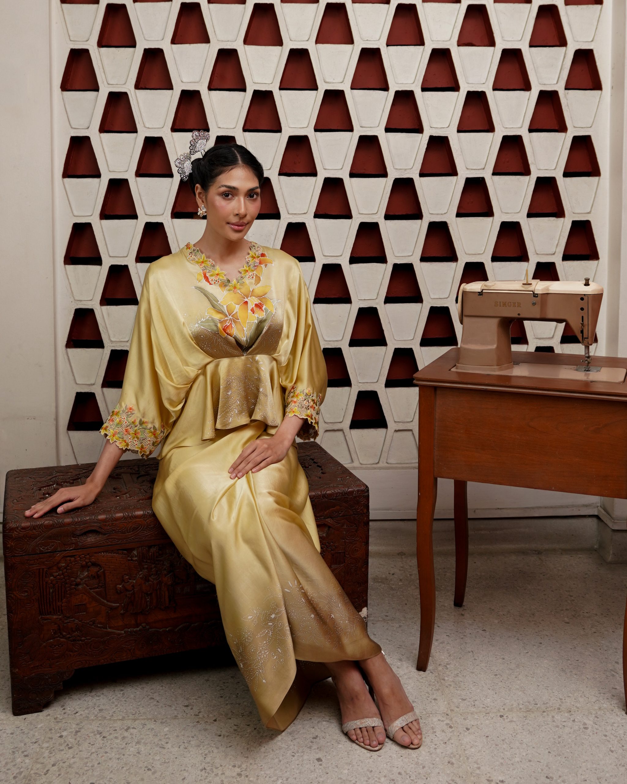 Batik Orchid In Mustard Yellow - Image 4